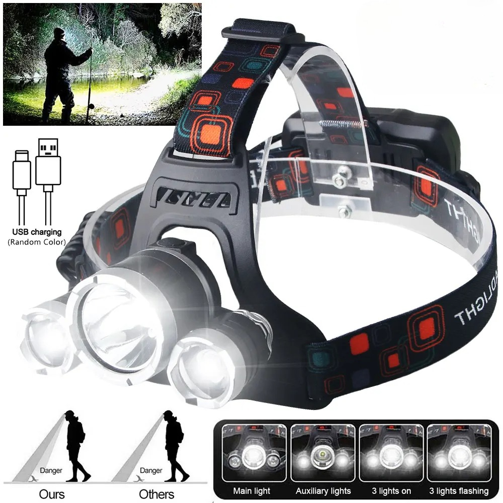 Outdoor Lighting B&Q - High Power LED Headlamp 18650 Rechargeable