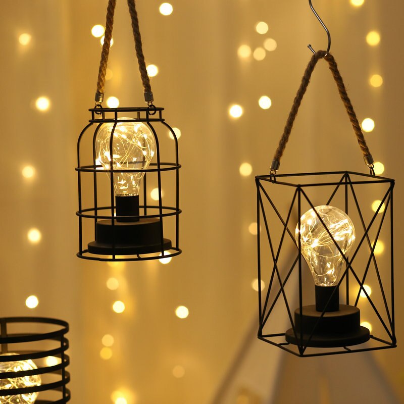 Outdoor Lighting Accent - Battery Powered Cordless Cage Lantern Decorative