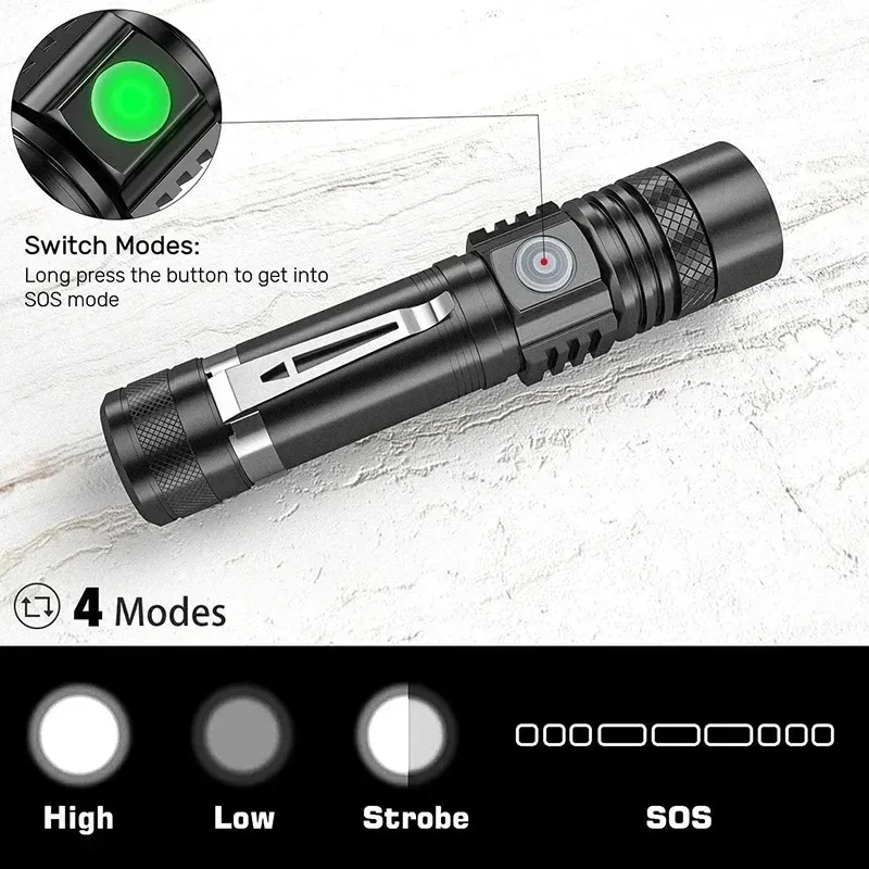 T6 LED Rechargeable Flashlight - đánh giá và giá Outdoor Lighting Black