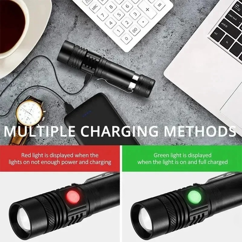 T6 LED Rechargeable Flashlight - đánh giá và giá Outdoor Lighting Black