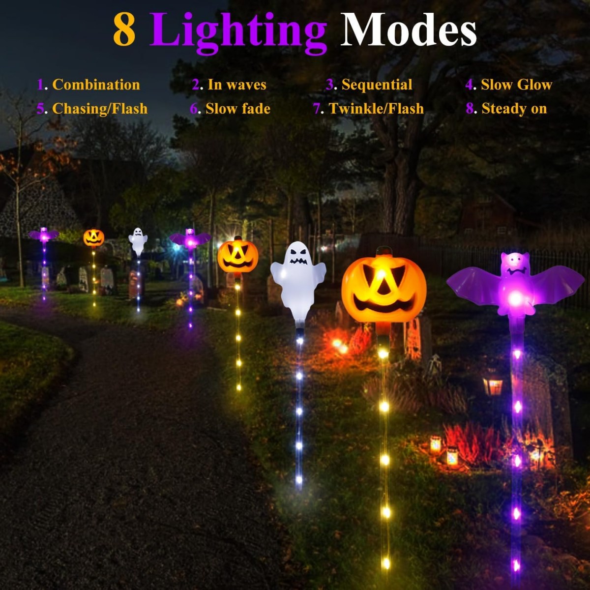 1 Set 6pcs Halloween Solar Pum - đánh giá và giá Outdoor Lighting Front Yard