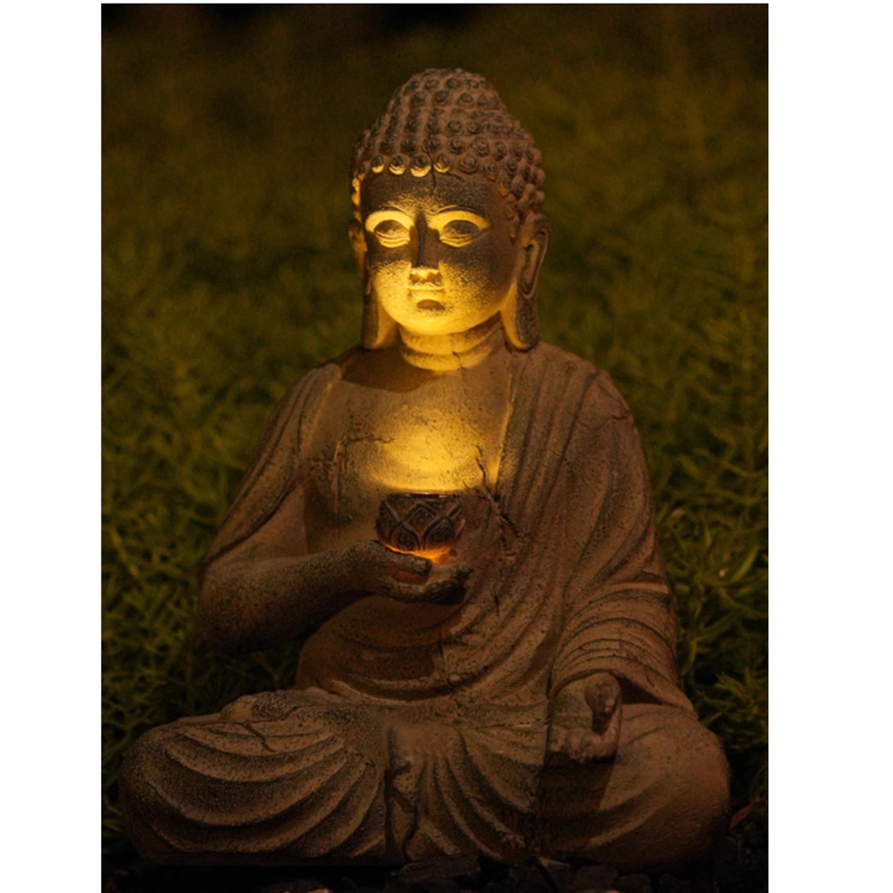 Resin Solar Buddha Statue Scul - đánh giá và giá Outdoor Lighting Front Yard