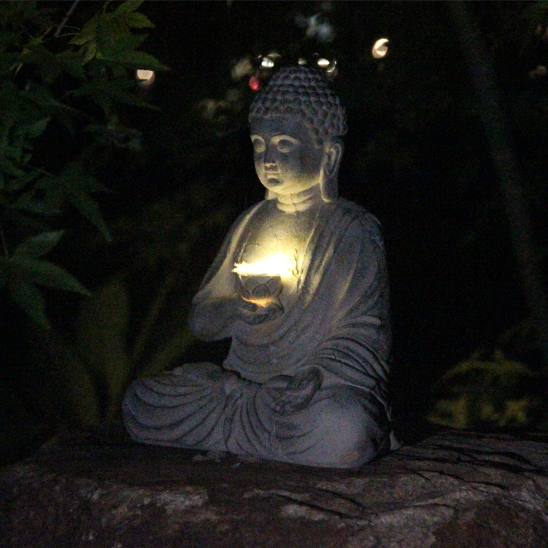 Resin Solar Buddha Statue Scul - đánh giá và giá Outdoor Lighting Front Yard