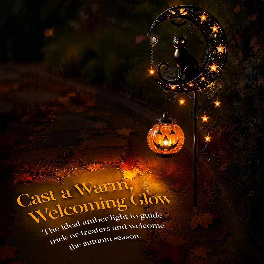 Solar Halloween Black Cat & Pu - đánh giá và giá Bollard Light Garden