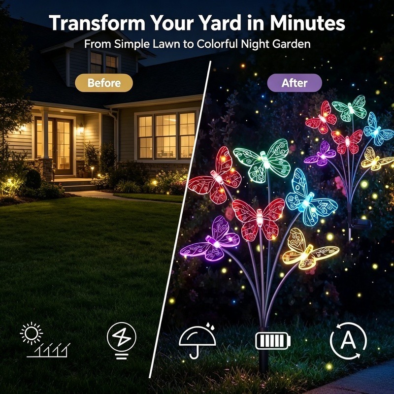 Solar Powered Butterfly Lights - đánh giá và giá Outdoor Lighting Yard