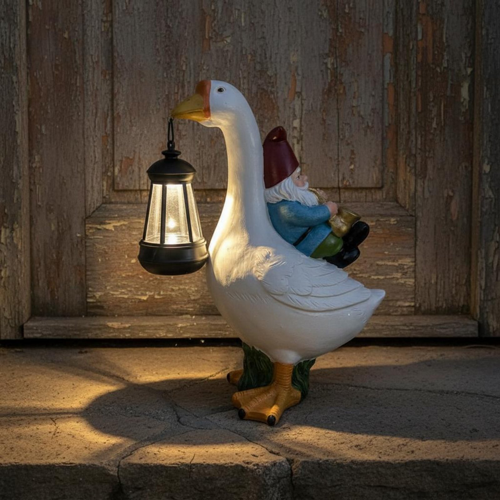 Gnome Riding Goose Statue Weat - đánh giá và giá Outdoor Lighting Yard
