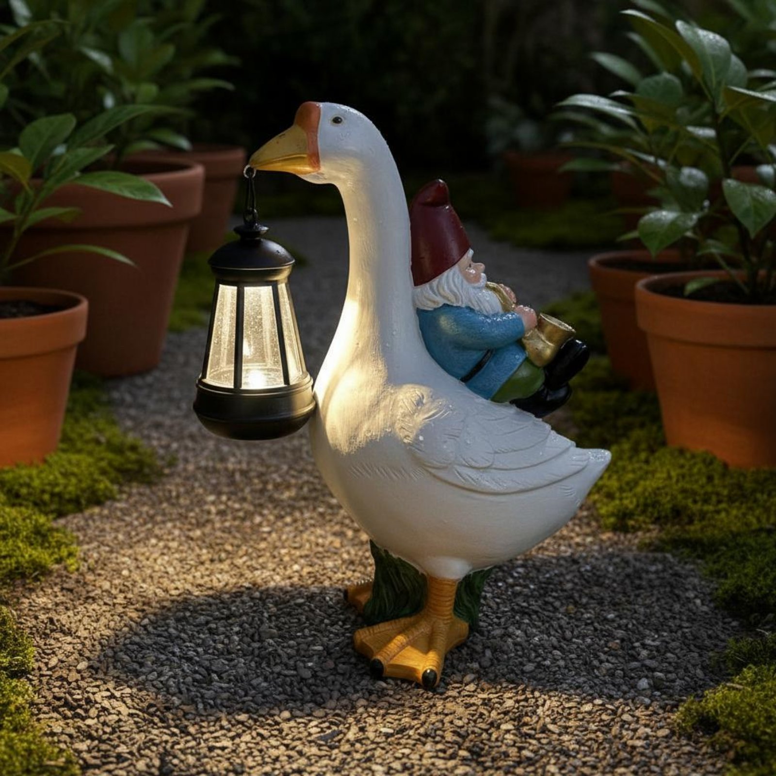 Gnome Riding Goose Statue Weat - đánh giá và giá Outdoor Lighting Yard